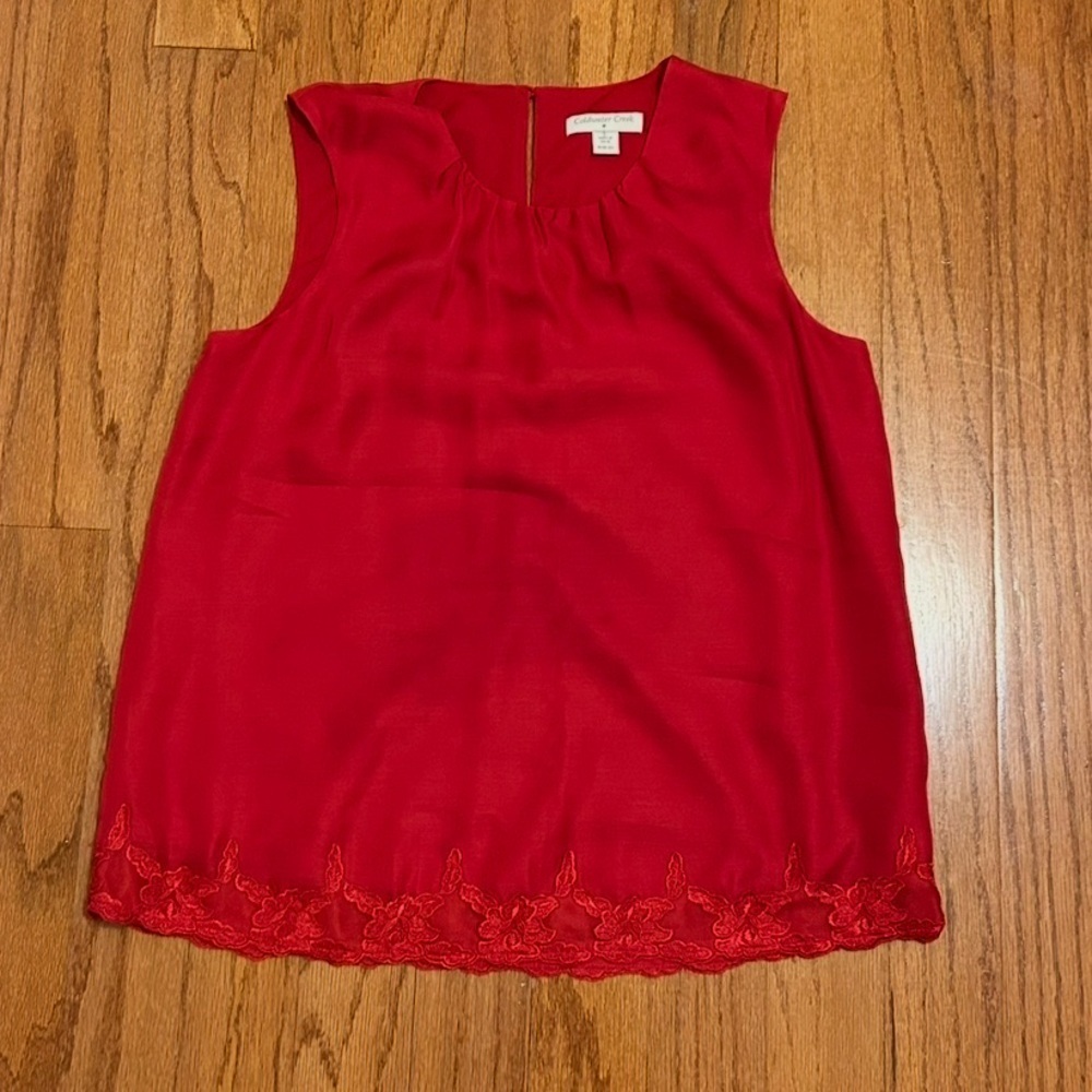 Coldwater Creek Red Lace Hem Sleeveless Blouse – Women’s Medium Elegant Dressy - Picture 2 of 7